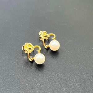 14K Yellow Gold Off White Pearl Swirl Design 1.55g Signed Vintage Drop Earrings